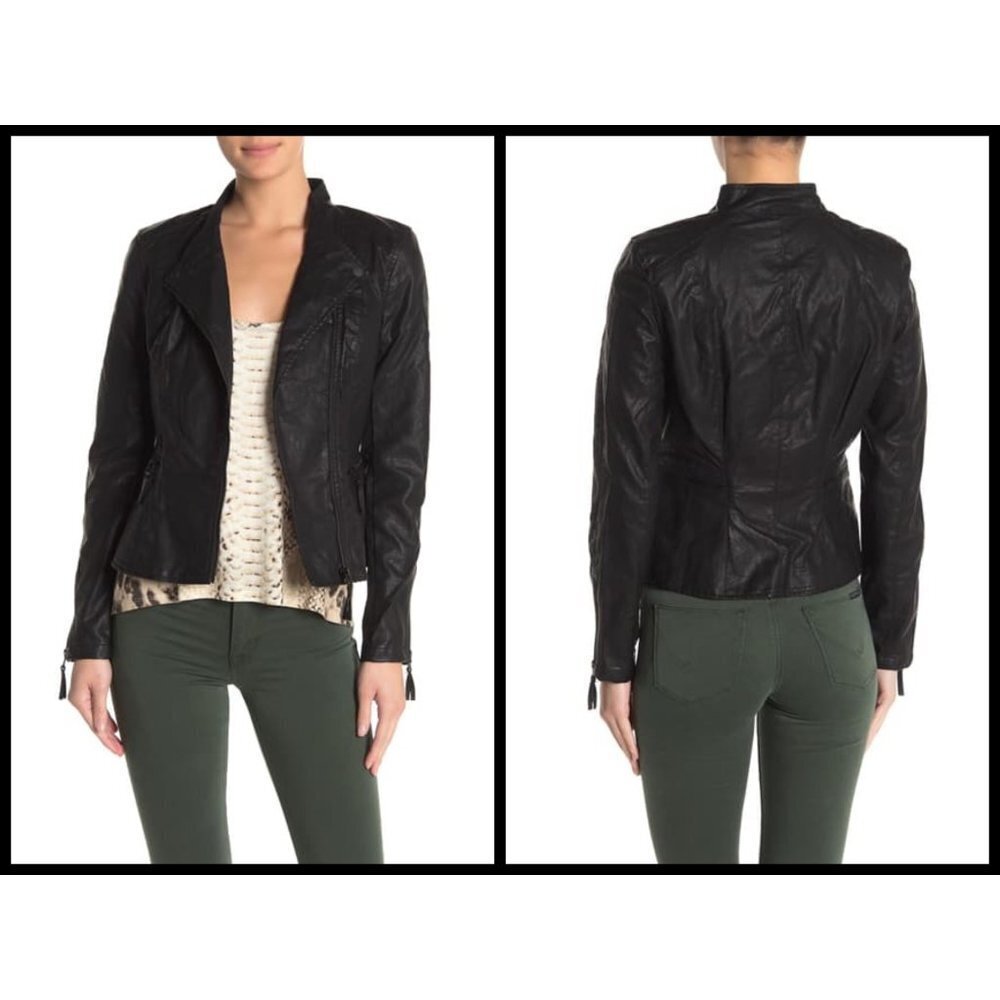 Blank NYC Black Leather Moto Asymmetrical Jacket Size M Flattering Fit